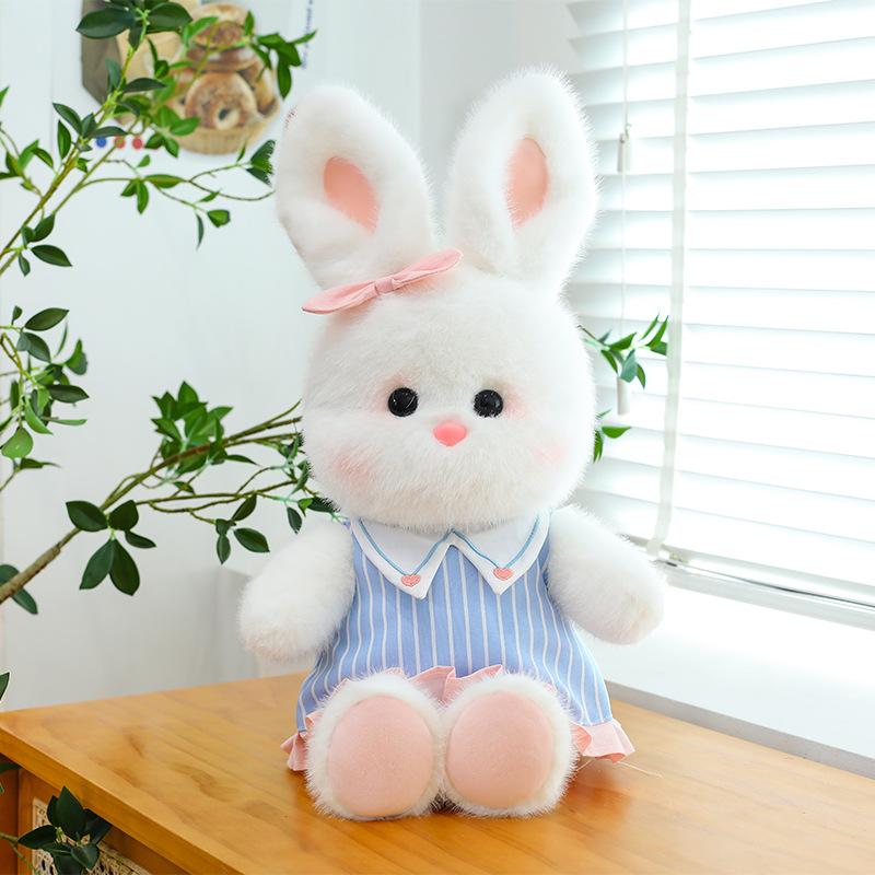 New Cute Jk Vertical Pattern Skirt Little White Rabbit Plush Toy Couple Rabbit Doll Give Girls Children Birthday Gifts