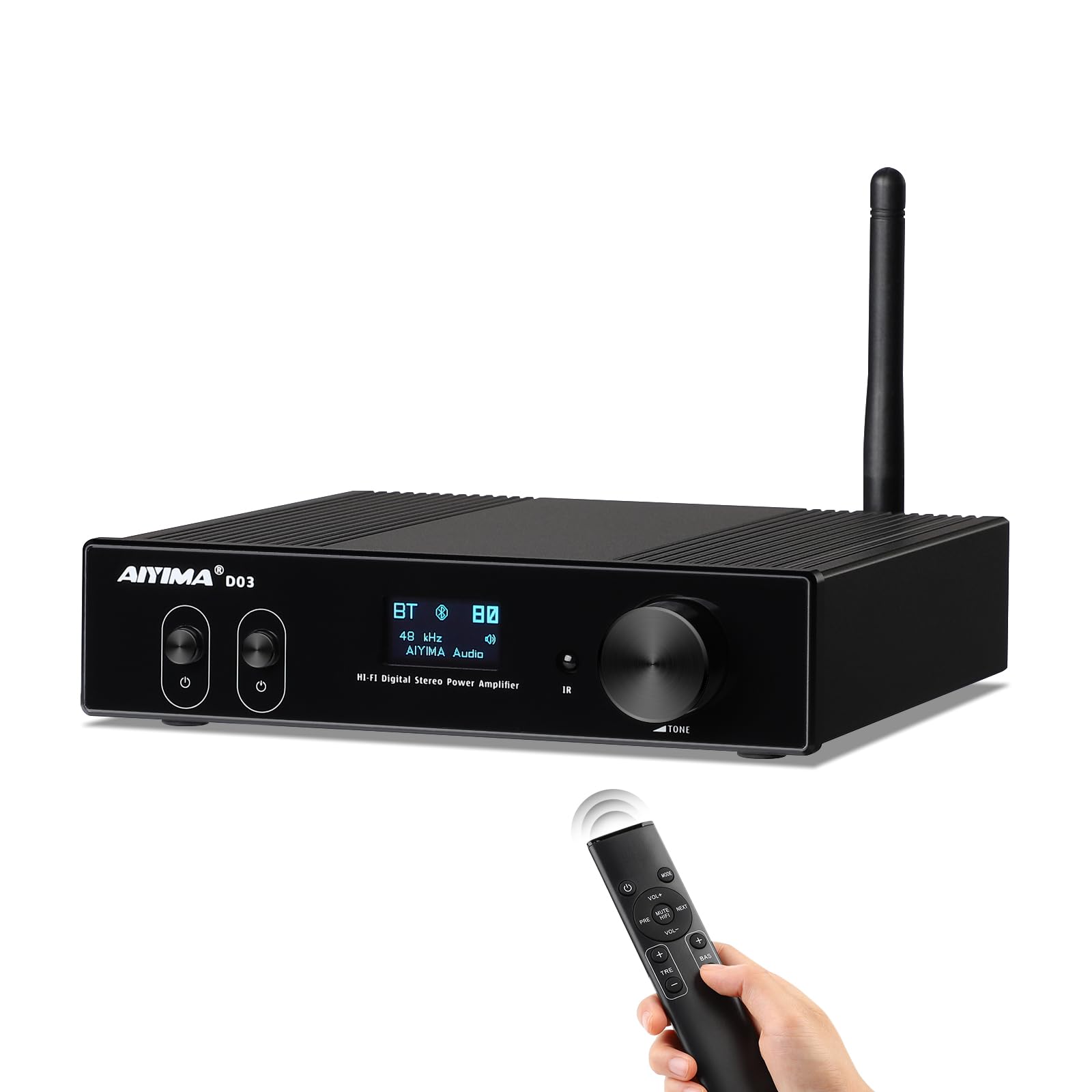 

AIYIMA D03 Bluetooth 5.0 Power Amplifier, 150W * 2, HIFI 2.1 Digital Amplifier, Supports ACC, SBC, aptX, aptX-LL, and aptX-HD for Home Audio Systems