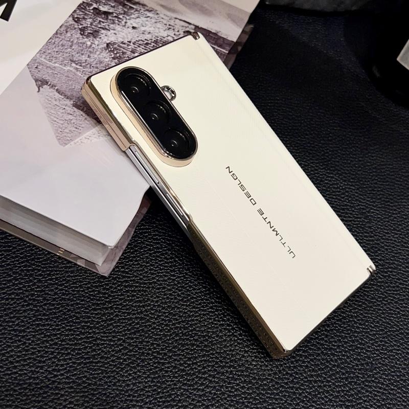 

Ultimate Design Leather Electroplated Gold Frame Middle Axis Case For Samsung Galaxy Z Fold7 Fold 7 Camera Protection Cover PU Leather&Galaxy Z Fold7