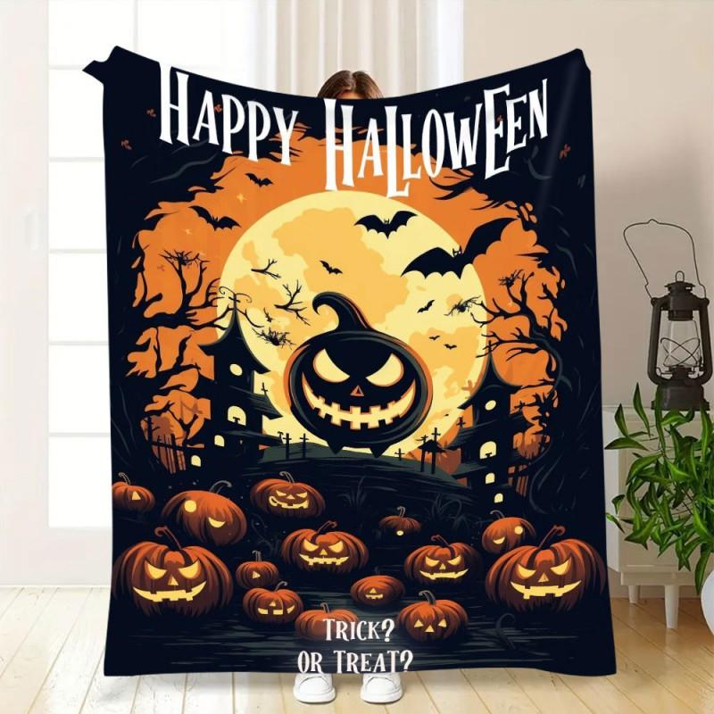 Soft Fleece Blanket With Halloween Digital Print Bed Sofa Nap Use Customizable Cartoon Geometric