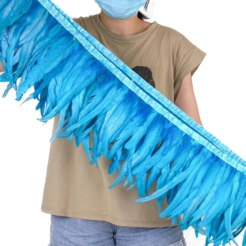 2Meters 25-30CM Rooster Tail Feather Tassel Trim for Wedding Party Dress Handicraft Accessory Cock Plumes Ribbon Chicken Feather