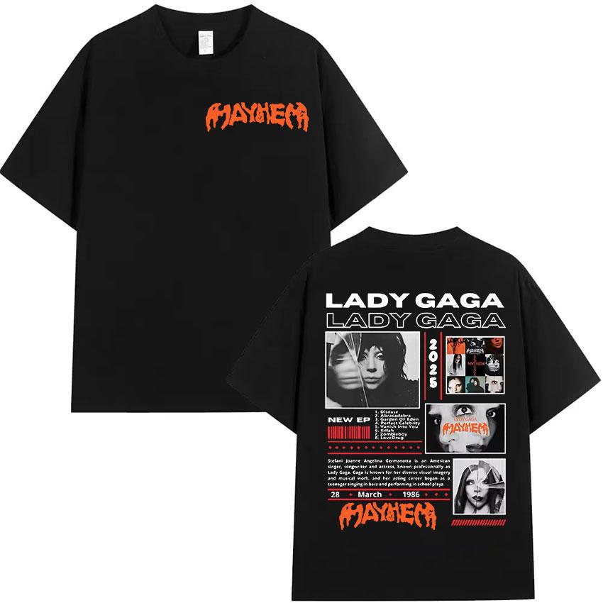 Lady Gaga Mayhem Tour Album 2025 Graphic T Shirts Unisex Women Vintage High Quality Clothing T-shirt Hip Hop Oversized Cotton Tees