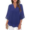 Fashion Loose Casual Summer Chiffon Blouse Women Loose V-neck Shirt Elegant Short Sleeve Solid Color Top Office Ladies Female Basic Women's Clothing