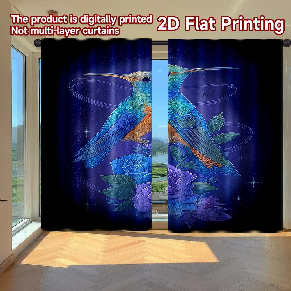 

Set Of 2 Flat Printing Curtains Without Rod Floral Hummingbird Dance April Fools Is Day Holiday Yarn Made Polyester W100*H70(CM)-Grommet top&1PCS