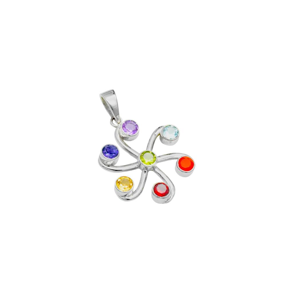 Sterling Silver 7 Chakra Gemstone Pendant: Healing Jewelry