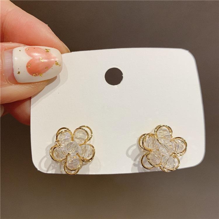 Silver Needle Transparent Crystal Flower Earrings Women's Simple Versatile Temperament Earrings Personalized Fashion Earrings