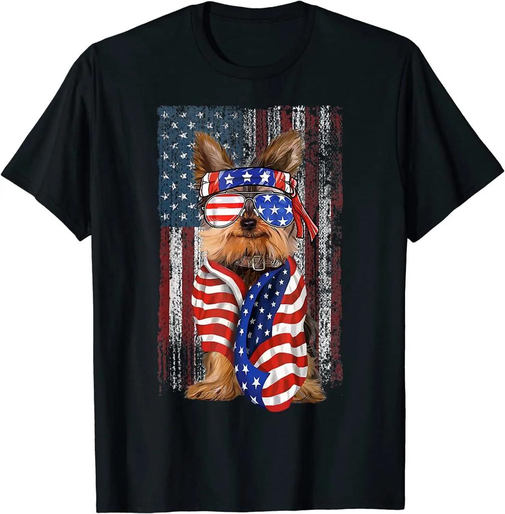 Yorkshire Amerikanische Flagge Patriotischer Yorkie Hund 4. Juli T-Shirt