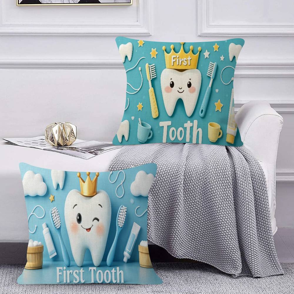 Baby Cartoon Pink Blue My First Tooth Pillow Cushion Cover Pillowcase Living Room Sofa Home Decor Customized