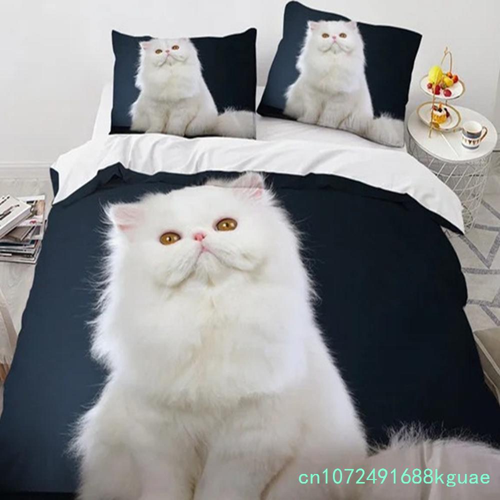 3D Cat Bedding Set Luxury Animal Duvet Cover With Pillowcase Queen King Single Double Size For Girls Boy Polyester Quilt Cover