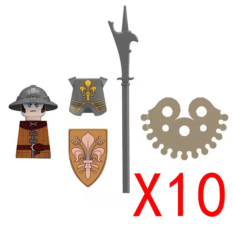 Medieval Military Building Blocks Solider Figures Gifts Weapons Shields Helmets Lionheart Teutonic Knights Militiaman Farmer MOC