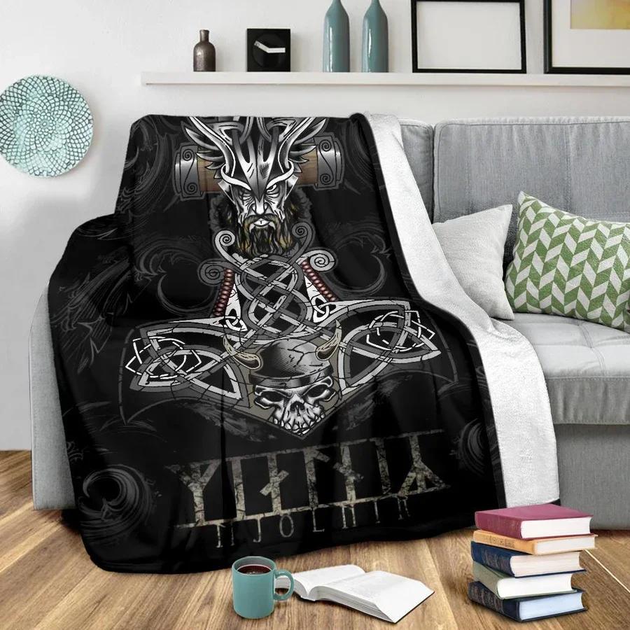 Norse Mythology Flannel Blanket Soft Fleece Throw Blankets for Bedroom Couch Sofa Gift,Viking Crows Scandinavian Runes Blanket