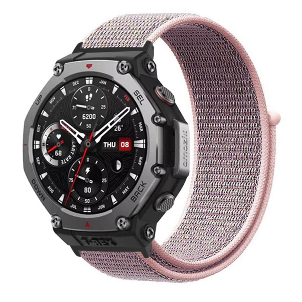 

For Huami Amazfit T-Rex 3 Nylon Watchband Loop Wrist Strap with Connector Pink