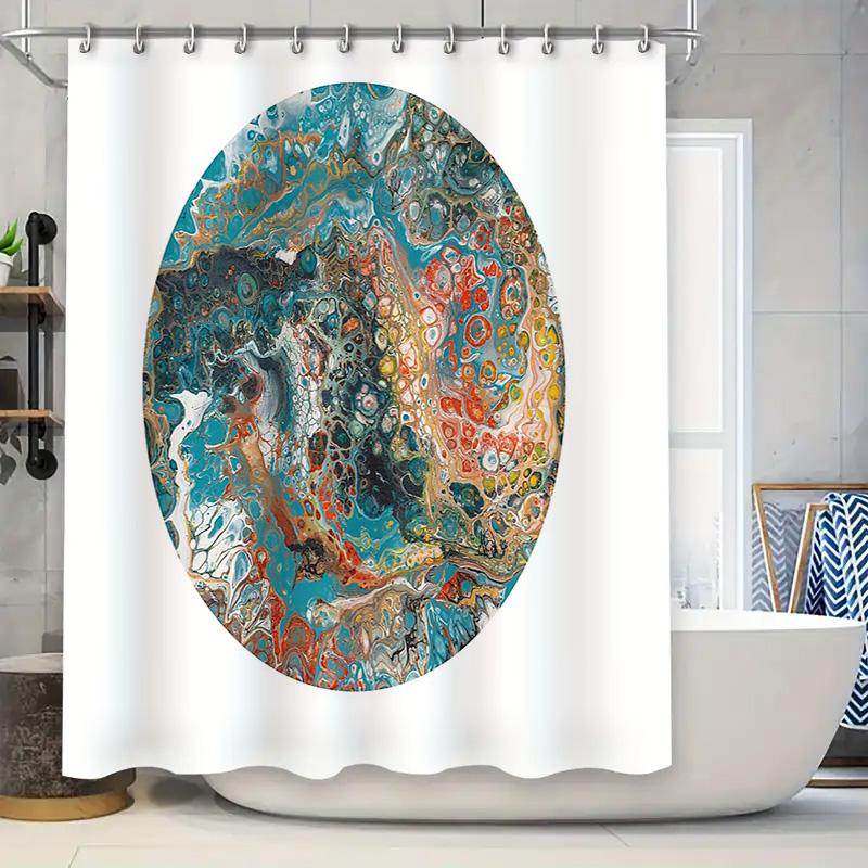 Abstract Teal Blue Painting Shower Curtain Modern Art Textured Fluid Art Bathroom Decor Waterproof Fabric W60H190(CM)-1 Pcs