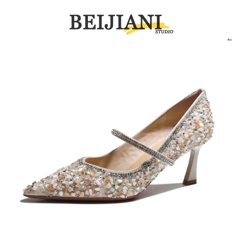 

BEIJIANI Туфли-лодочки из овчины в форме ракушки на высоком каблуке-шпильке с острым носком - Обувь для подружки невесты и свадебного платья Size 38