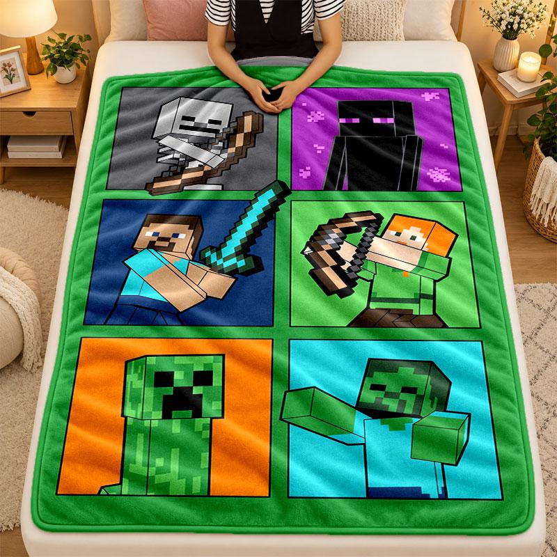 Flannel Blanketminecraft Warm Soft Throw Blanket for Indoor Sofa Bed Living Room Use