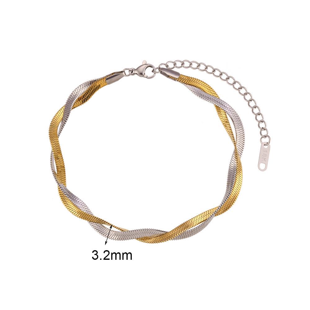 Wenjian Minimalist 18K Gold-Plated Double Braided Stainless Steel Bracelet