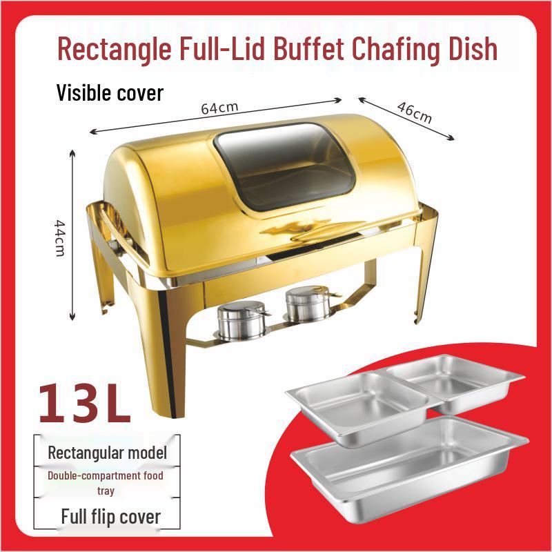 Gold-Plated Stainless Steel Chafing Dish with Glass Lid