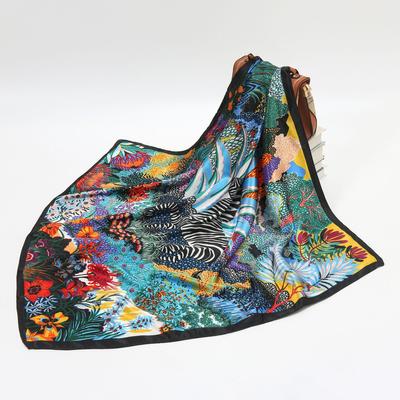 Women Fashion Square Vintage Print Satin Neckerchief Sun-Proof Scarf Scarves Shawl High Quality 1PC 90*90cm