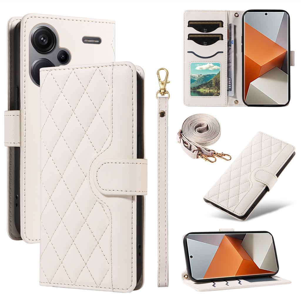 For Xiaomi Redmi Note 13 Pro+ 5G Case Wallet Rhombus Leather Phone Cover with Shoulder Strap,Wrist Strap