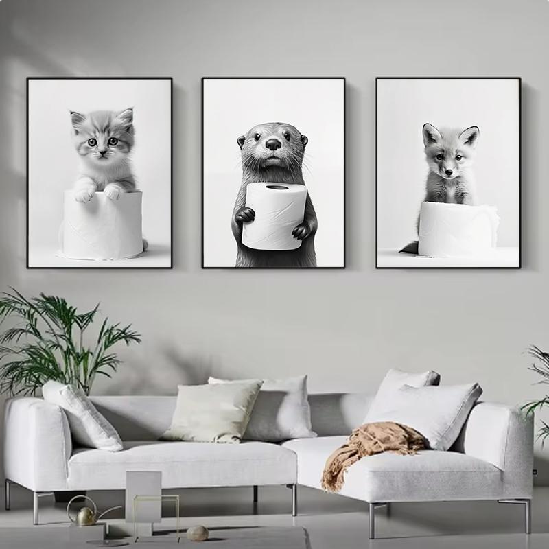 Room Murals Wall Art Poster Otter Cat Tiger Canvas Painting Funny Bathroom Home Decor Cute Animals Toilet Paper Living