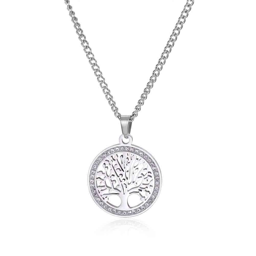 Collana Albero della Vita per Donna Acciaio Inossidabile Oro Zircone Trasparente Ciondolo Rotondo Catene per Collo Lusso Regalo di Matrimonio