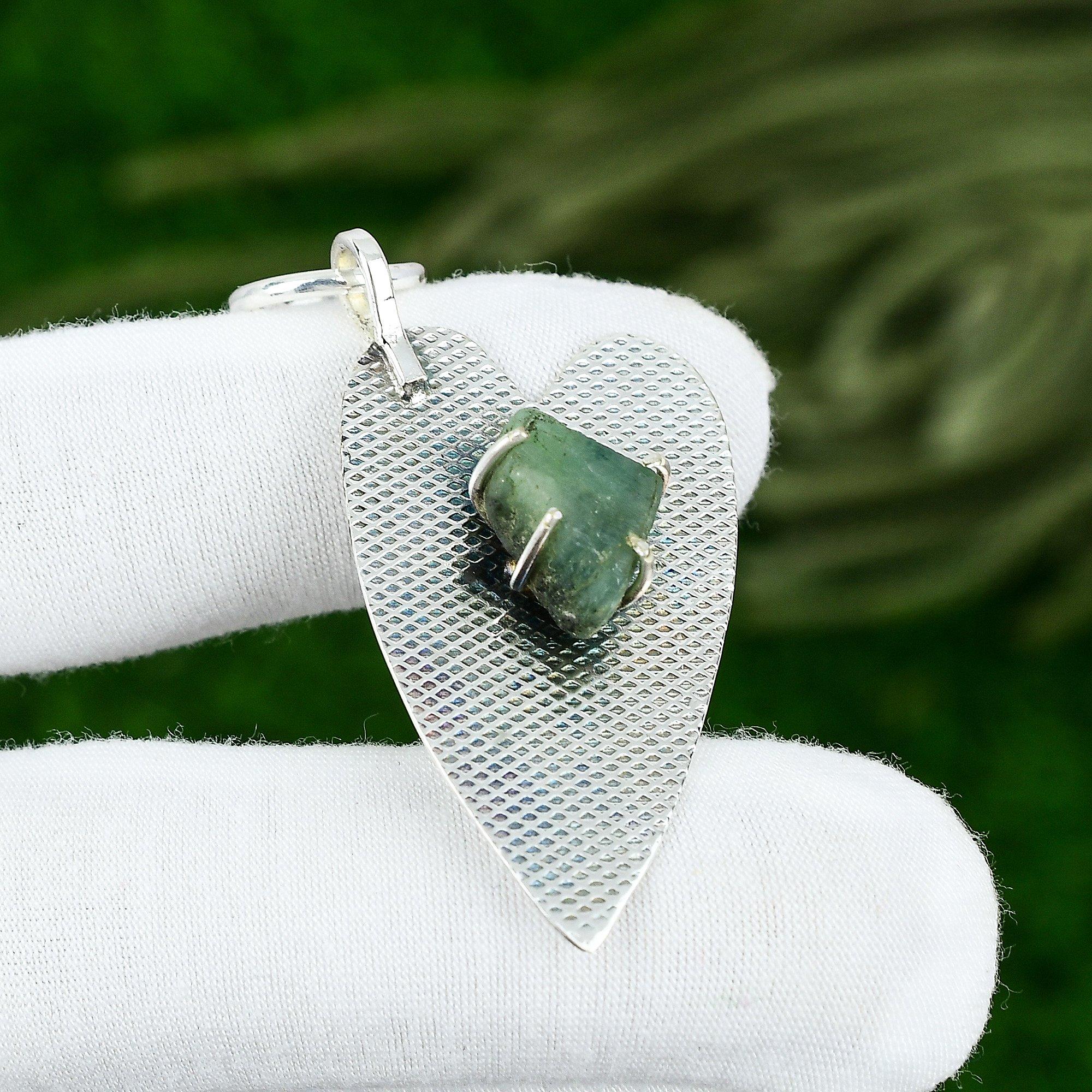 

925 Sterling Silver Apatite Rough Stone Artisan Handmade Bezel Pendant Jewelry