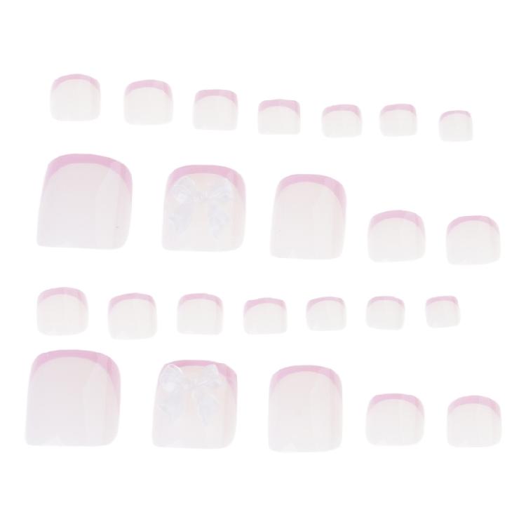 24x Bow False Toe Nails Full Cover False Toenails French Tip False Toenails