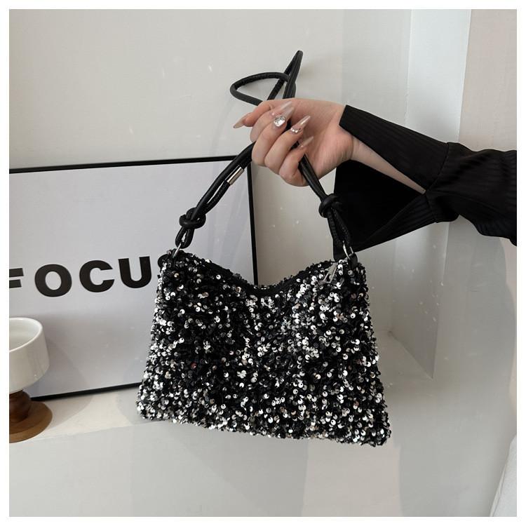 Trendy Sequin Handbag Women's 2024 Spring Latest Fashion Big Capacity Armpit Shoulder Bag Popular Small Square Bag