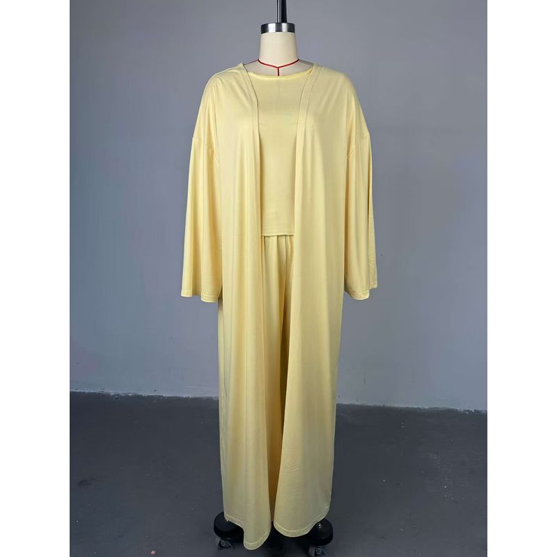

Western Style New Robe cardigan Long sleeve Top Trousers Three-Piece Loose Three Pieces Set Yellow S