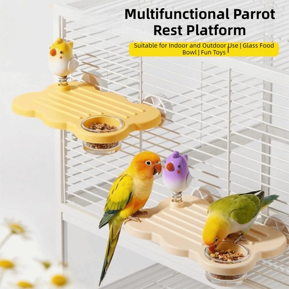 Rectangle Parrot Perch Stand Anti Slip Hanging Feeding Platform Cage Accessories