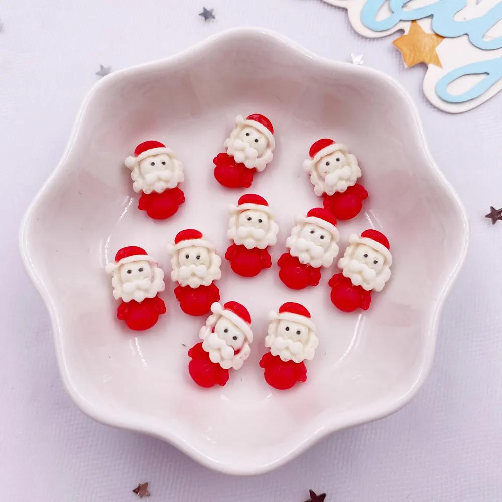 20pcs Resin Mini Colorful Painted Christmas Snowman Tree Santa Claus Deer Snowflower Bow Flatback Figurines DIY Scrapbook Crafts