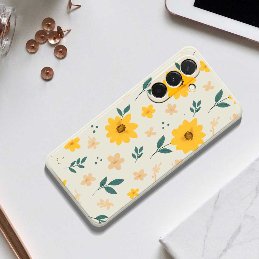 For Samsung Galaxy A36 5G Case Yellow Floral and Leaves Pattern Printing Straight Edge TPU Phone Back Cover