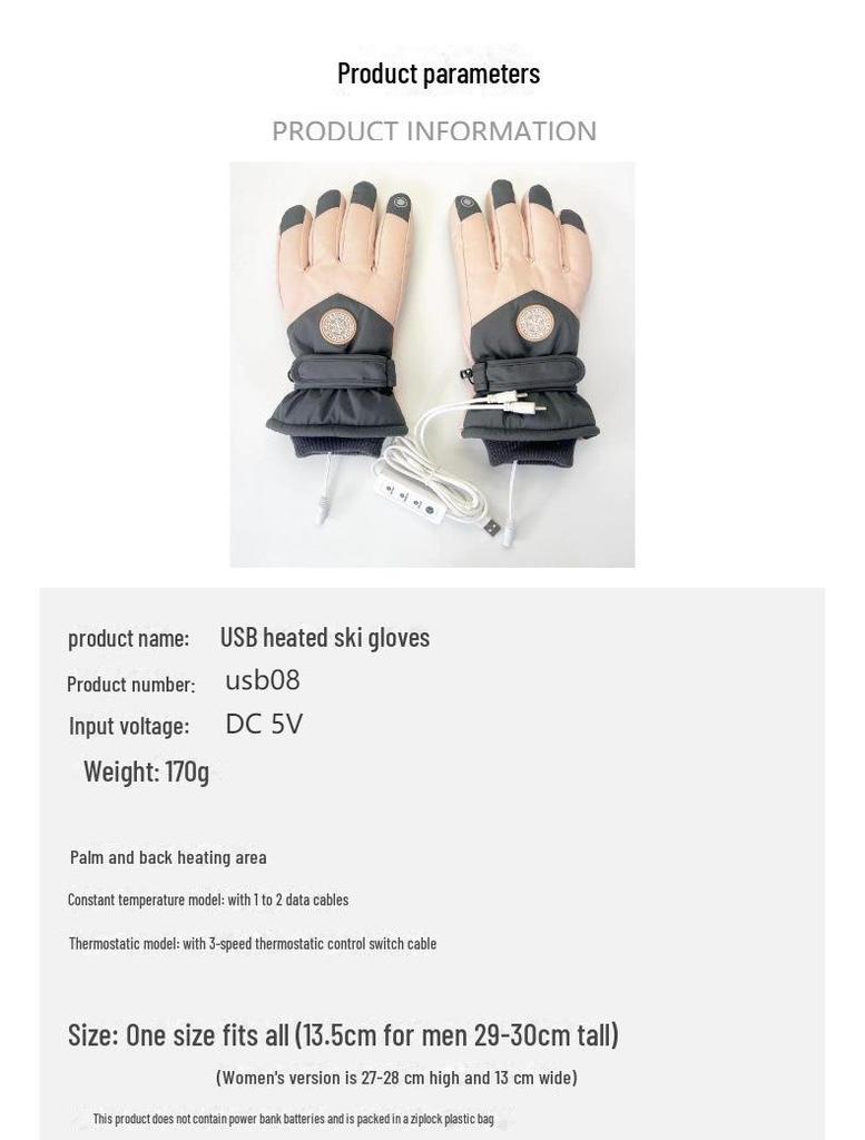 USB Heated Touch Screen Ski Gloves for Winter Outdoor Cycling