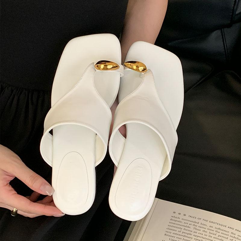 Fashion Luxury Female Flats Slippers Slides Shoes For Ladies Summer Beach Fashion Metal Women Flats Slippers Sandals Shoes