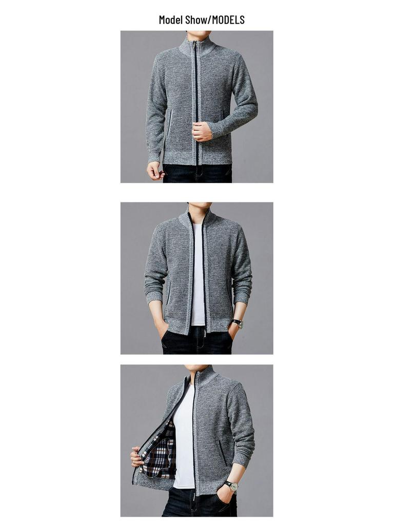 Men's Winter Stand-Up Collar Knitted Cardigan: Loose, Plus Velvet, Big Size, Fashionable, Casual Coat