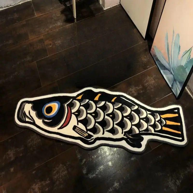 VIKAMA Creative Koi Carpets - Curved Dormitory Bedside Rug for Bedroom - Soft and Slip-resistant Floor Mat for Home Decoration