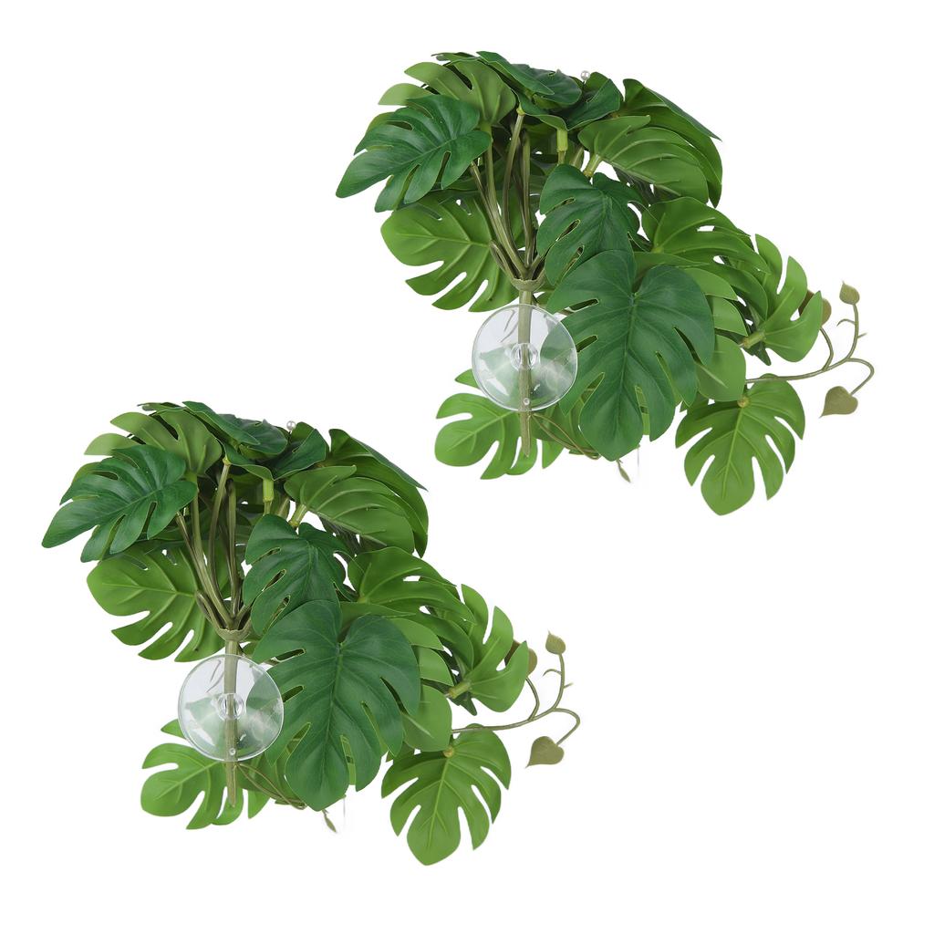 2PCS Artificial Water Plant Simulation Vine Lifelike Plastic Leaves Decoration with Suction Cup for Fish Tank