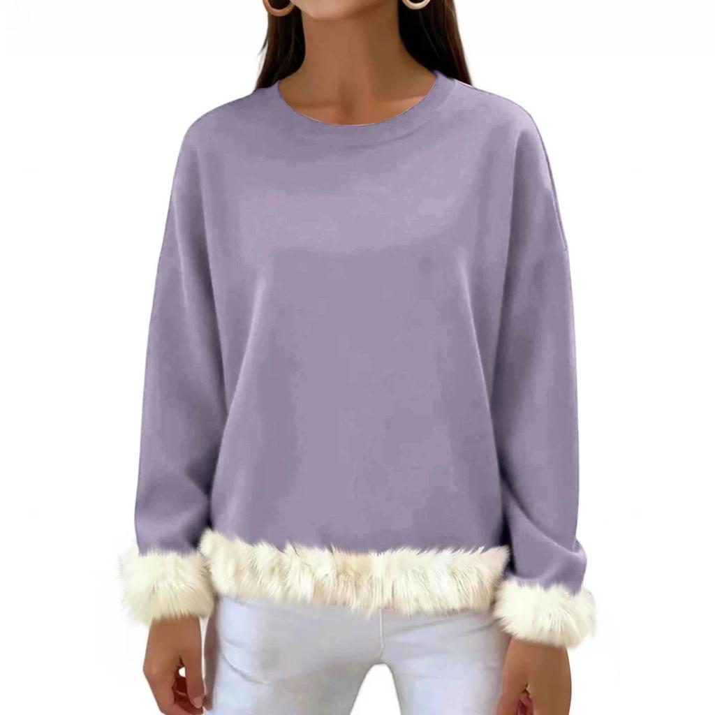 Women's Casual Round Neck Long Sleeve Sweatshirt Solid Color Sweatshirt