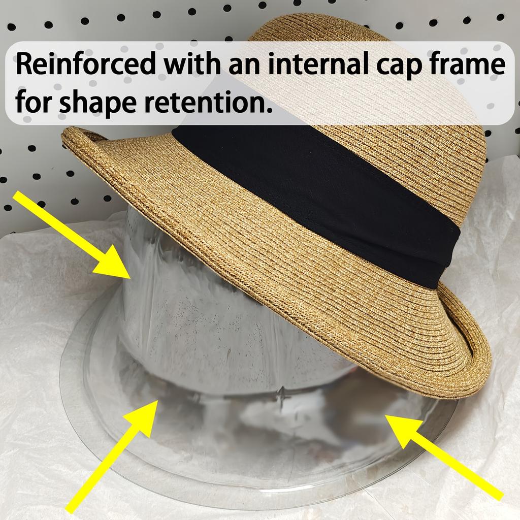 French Bow Retro Rolled Brim Straw Hat, Adjustable Women's Sun Hat for Beach Vacation Travel