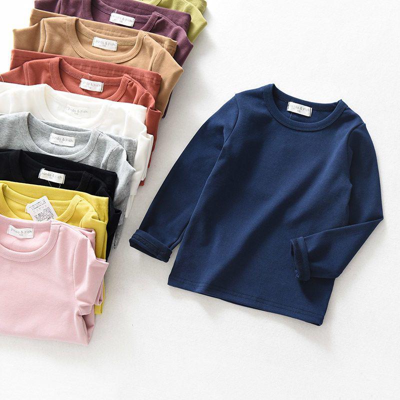 Dětské elastické bavlněné tričko s dlouhým rukávem - Bonbónová barva podzimní oblečení