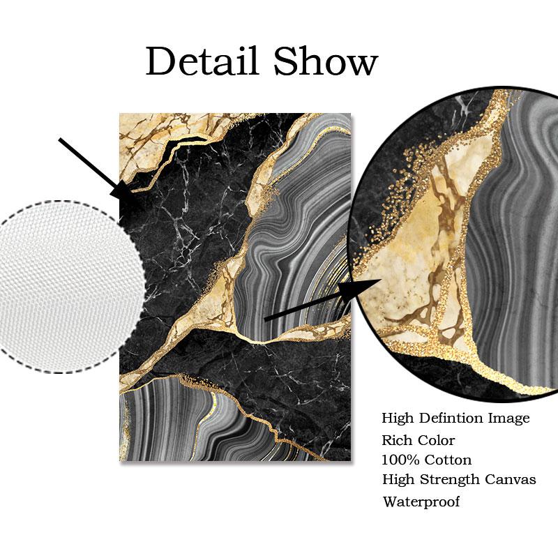 Abstract Wall Art Black White Canvas Painting  Marble Mosaic with Golden Veins Posters Prints Wall Picture for Living Room Decor