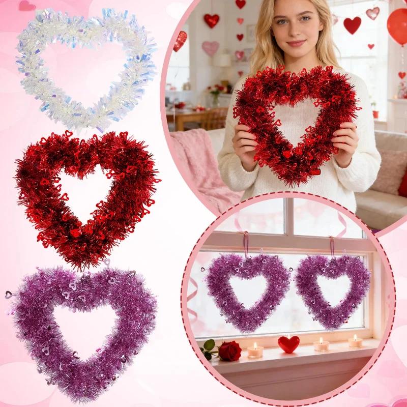 Top Quality Valentines Red Heart Shaped Wreath Decorative Hanging Garland Love Window Decoration for Wedding Engagement