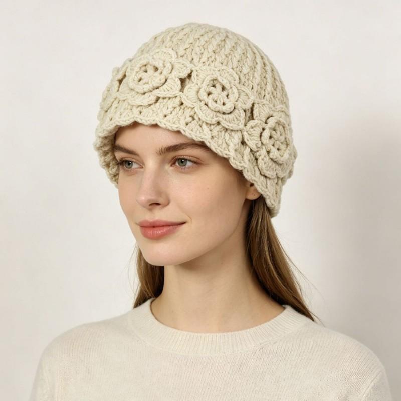 Handmade Knitted Bucket Hat Women Winter Warm Beanie Solid Color Street Style Foldable Cap