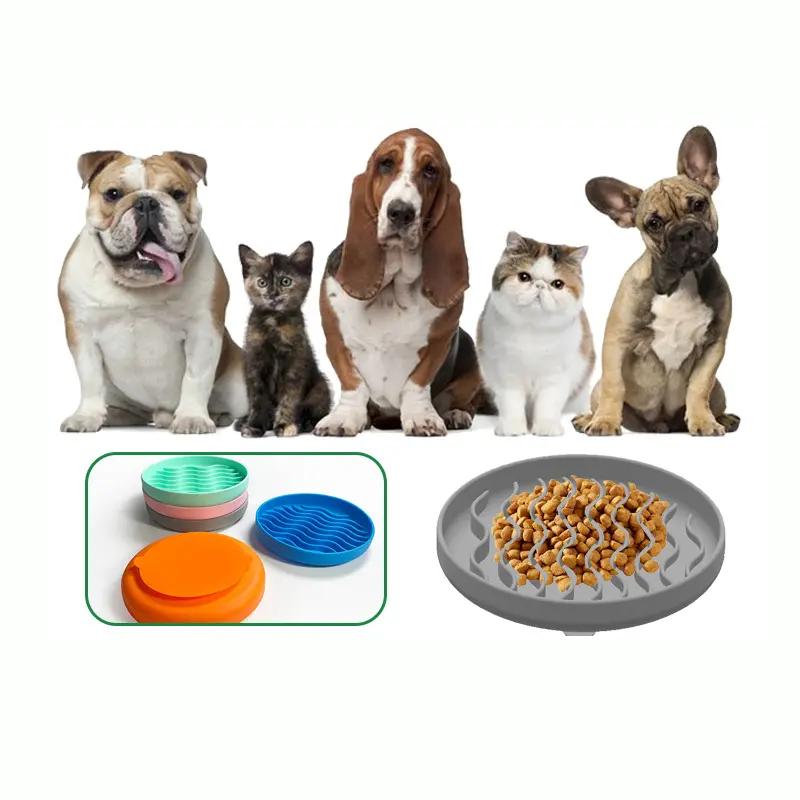 1PC Silicone Pet Cat Dog Slow Food Bowl Fat Help Healthy Round Anti-choking Thickened and Non-slip Multiple Color Pet Tableware