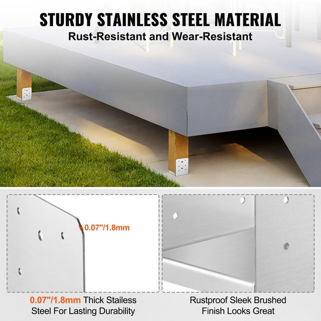 152.4x152.4 Post Base, 10Pcs Stainless Steel Adjustable Post Anchor Bracket(Internal 150 x 139.7), Adjustable Post Base for Pavilion Deck Porch