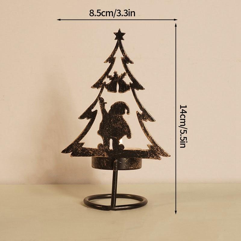 Christmas Candle Holders Xmas Tree Candlesticks Merry Christmas Iron Decoration Ornament Desktop Wooden Santa Claus Candlestick