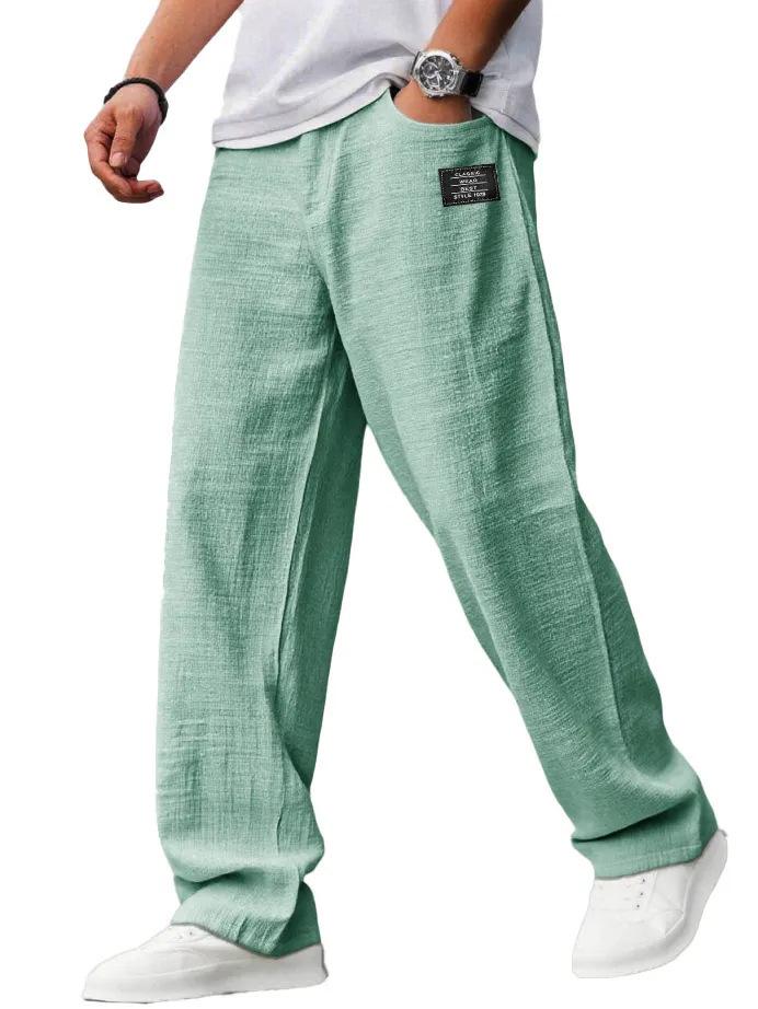 2026 Fashionable Men's Cotton Linen Casual Pants - Thin, Loose, Summer/Autumn Design with Logo