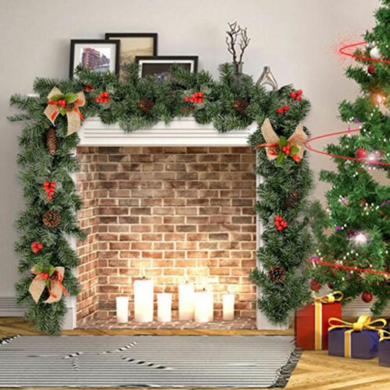2.7M Artificial Pine Christmas Garland Wreath With/Without LED Lights Christmas Pine Tree Rattan Decor Xmas Tree Ornament