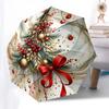 1pc Elegant Christmas Tree Design Automatic Folding Umbrella, Portable 3-Fold Design with Golden Berries, Red Ribbons, and Festive Flowers, Perfect Gi