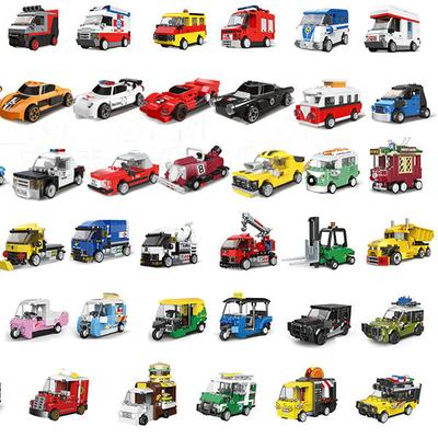 DIY Závodní auto Autobus Stavební vozidlo Sanitka Natahovací model Stavební kostky Cihlové hračky Děti Chlapci Kompatibilní S